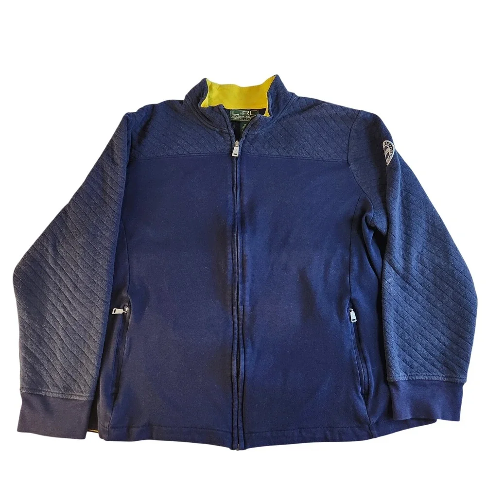 RALPH LAUREN Quilted Jacket Womens 2X‎ Blue Full Zip Active Equestrian Horse
